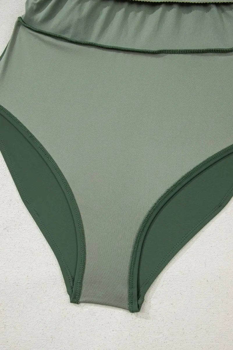 Mist Green Side Tied Waist Square Neck Adjustable Straps A-line One Piece Swim Dress - Love Salve